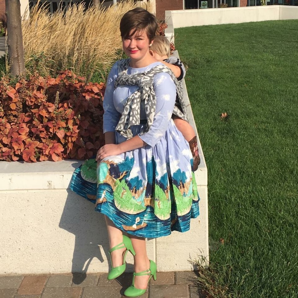 Lindy Bop Pastel Blue and Green Scenic Dress